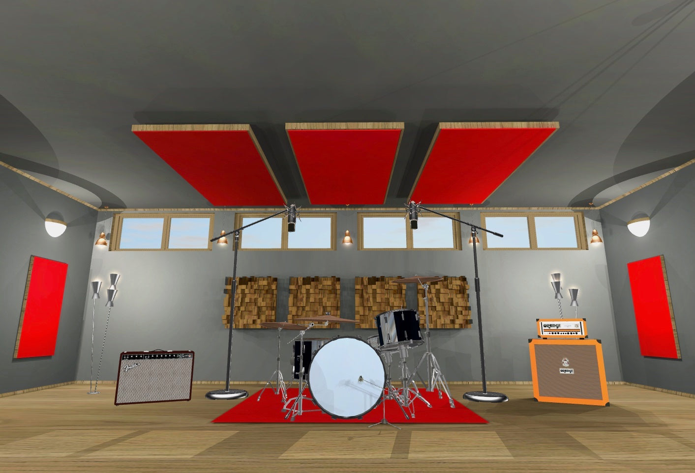 CEILING BAFFLE -  Cool Red & Special Walnut